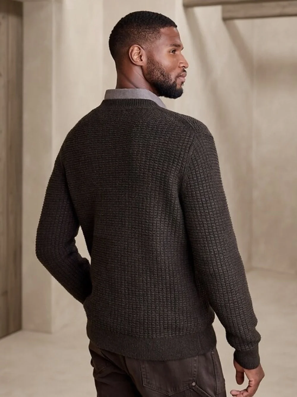 Banana Republic Men's Sweater Waffle Textured Brown Taupe XL